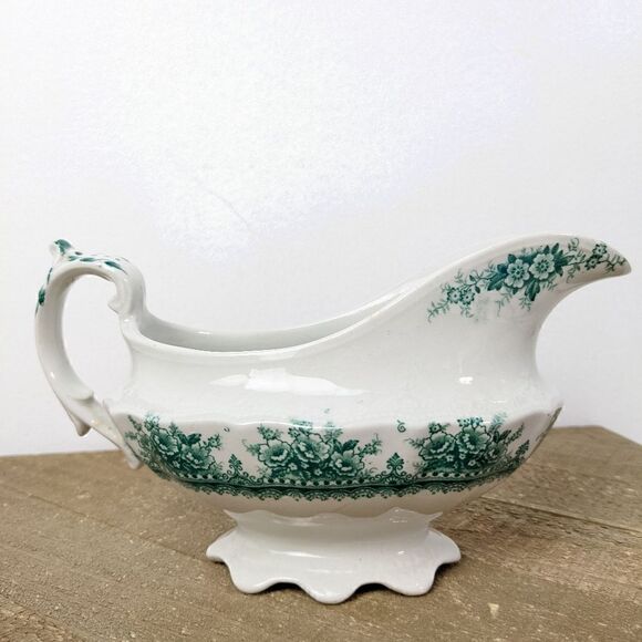 Hanley Regal by Dudson, Wilcox & Till Teal floral pattern Gravy Boat - Picture 2 of 6